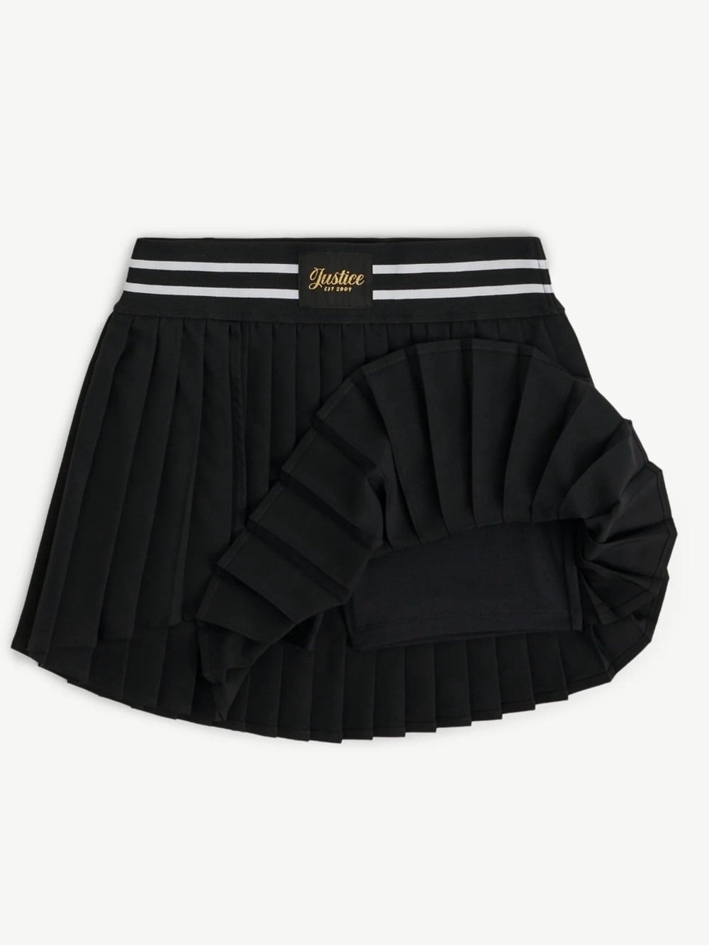 Justice Black Pleated Mini Skirt with Striped Waistband